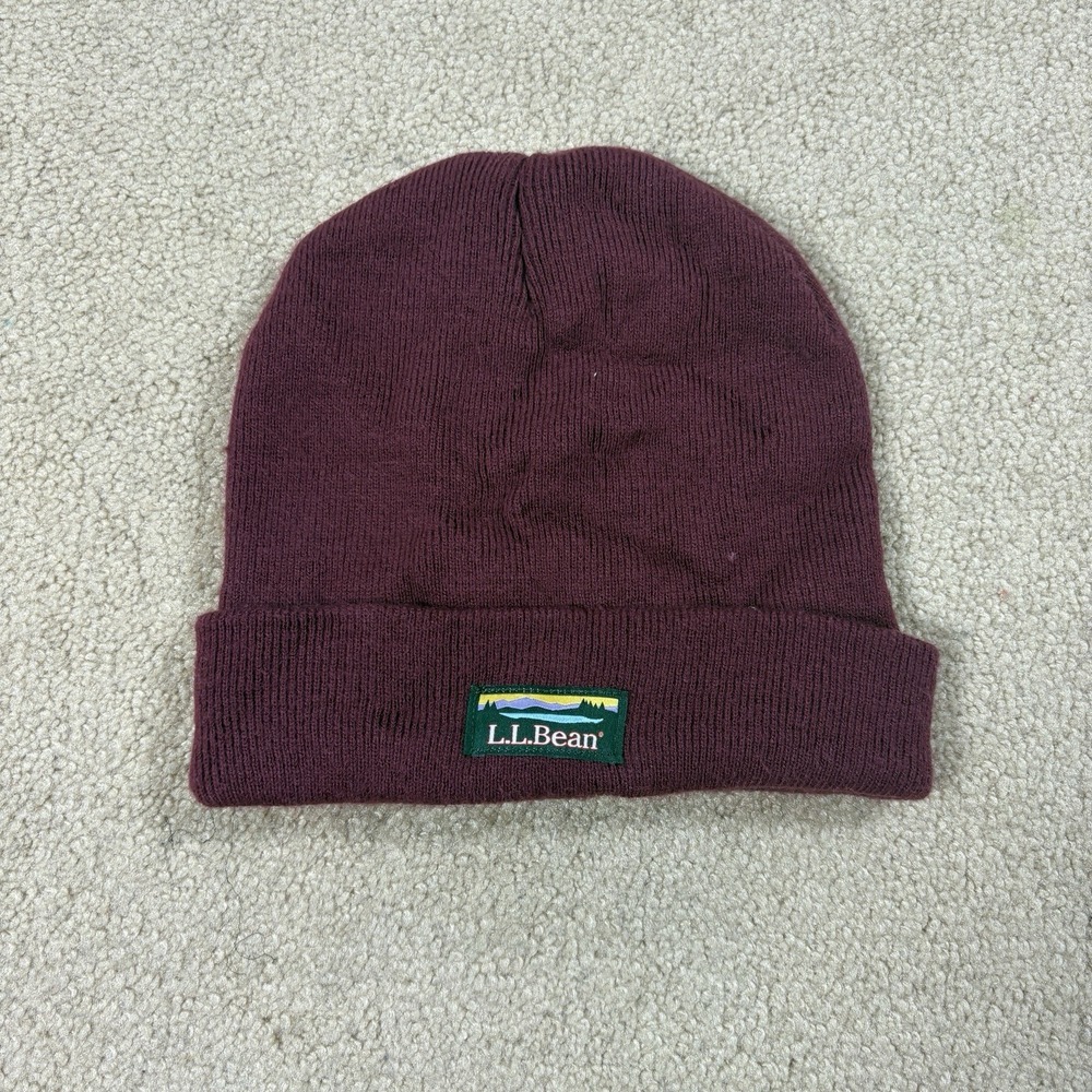 L.L. Bean Maroon Beanie Hat Men Winter Solid Pattern One Size Stylish Warm